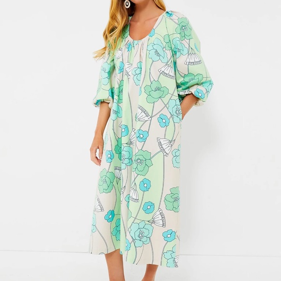 Tuckernuck (Hyacinth House) Green and Blue Floral Dorinda Midi Dress - Picture 1 of 10